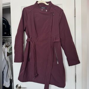 Kenneth Cole Burgundy Asymmetrical Belted Coat XL | Lightweight Trench Coat